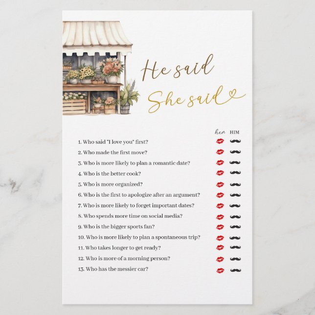 She’s Off The Market He Said She Said Game (Front)