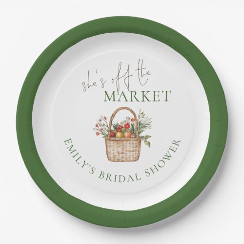 She’s off the Market Name Bridal Shower Green Paper Plates