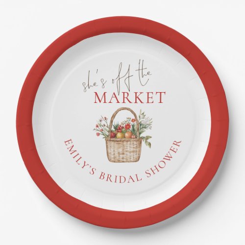 She’s off the Market Name Bridal Shower Red Paper Plates