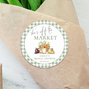 She’s Off The Market Sage Gingham Bridal Shower Classic Round Sticker