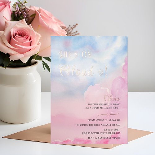 Shes On Cloud 9 Pink Bridal Shower invitation