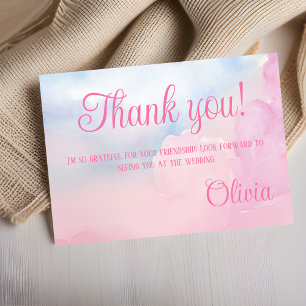 She’s On Cloud 9 Pink Watercolor Bridal Shower Thank You Card