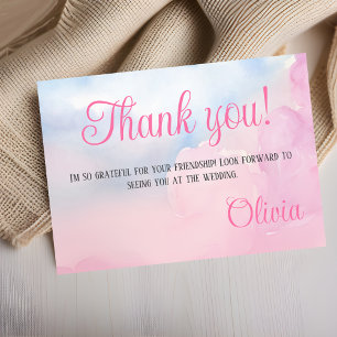 She’s On Cloud 9 Pink Watercolor Bridal Shower Thank You Card