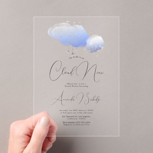 She’s on Cloud Nine Clear Bridal Shower Acrylic Invitations (Insitu (Handheld))