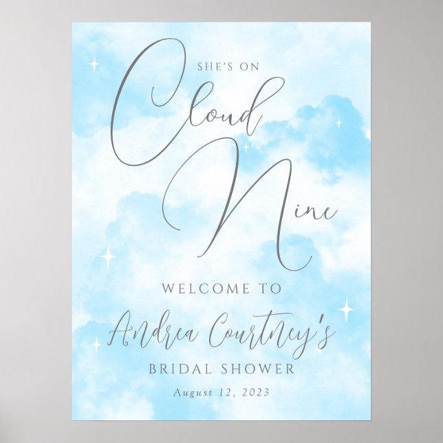 She’s on Cloud Nine Dreamy  Blue Bridal Shower Poster (Front)
