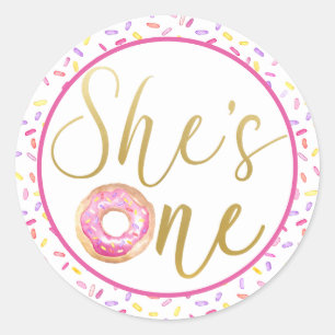 She’s One Pink Donut Birthday Label