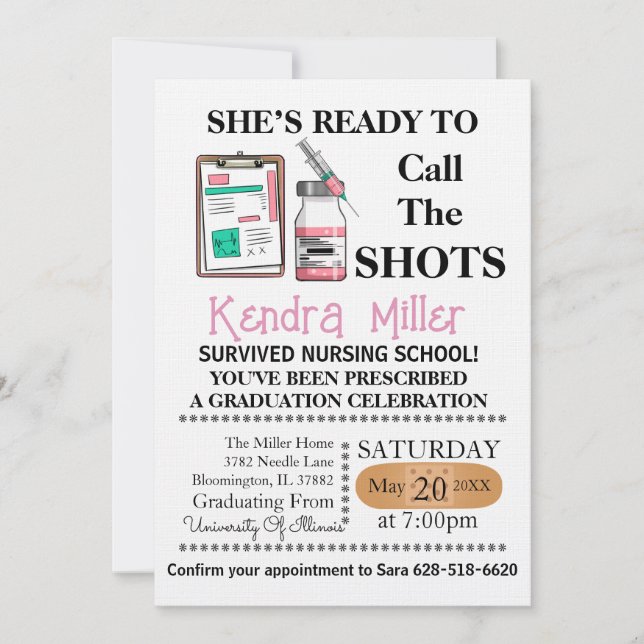 She’s Ready To Call The Shots Nursing Graduation I Invitation (Front)