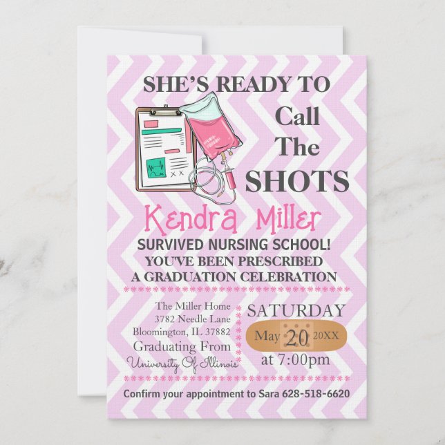 She’s Ready To Call The Shots Nursing Graduation  Invitation (Front)