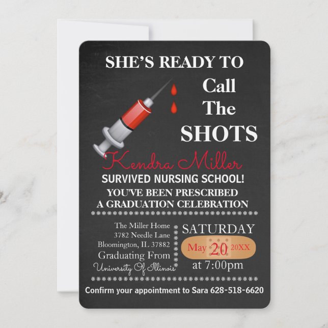 She’s Ready To Call The Shots Nursing Graduation Invitation (Front)