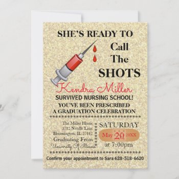 She’s Ready To Call The Shots Nursing Graduation Invitation by Zulibby at Zazzle