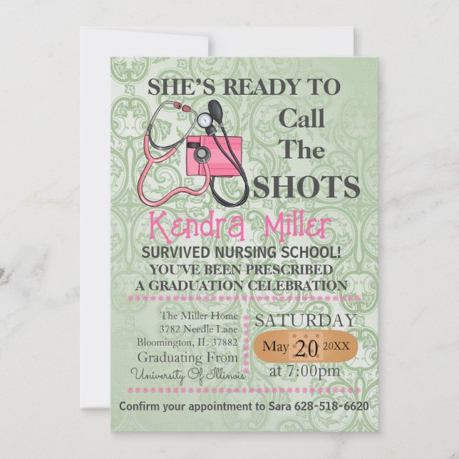 She’s Ready To Call The Shots Nursing Graduation Invitation (Front)