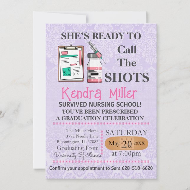 She’s Ready To Call The Shots Nursing Graduation Invitation (Front)