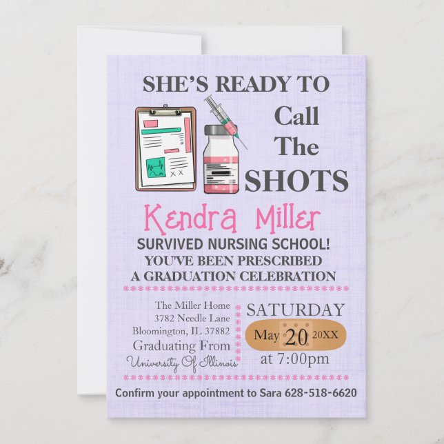 She’s Ready To Call The Shots Nursing Graduation Invitation (Front)