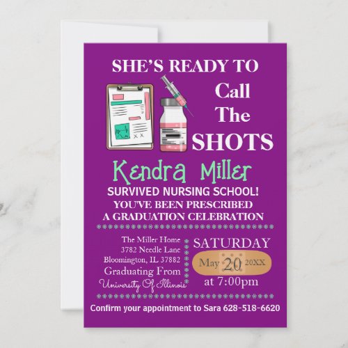 Shes Ready To Call The Shots Nursing Graduation Invitation