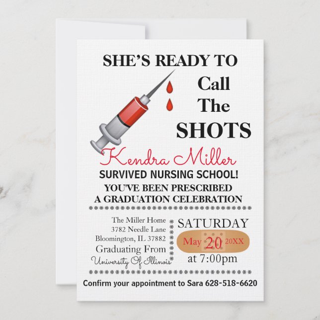 She’s Ready To Call The Shots Nursing Graduation Invitation (Front)