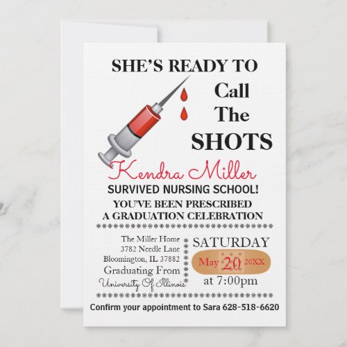 Shes Ready To Call The Shots Nursing Graduation Invitation