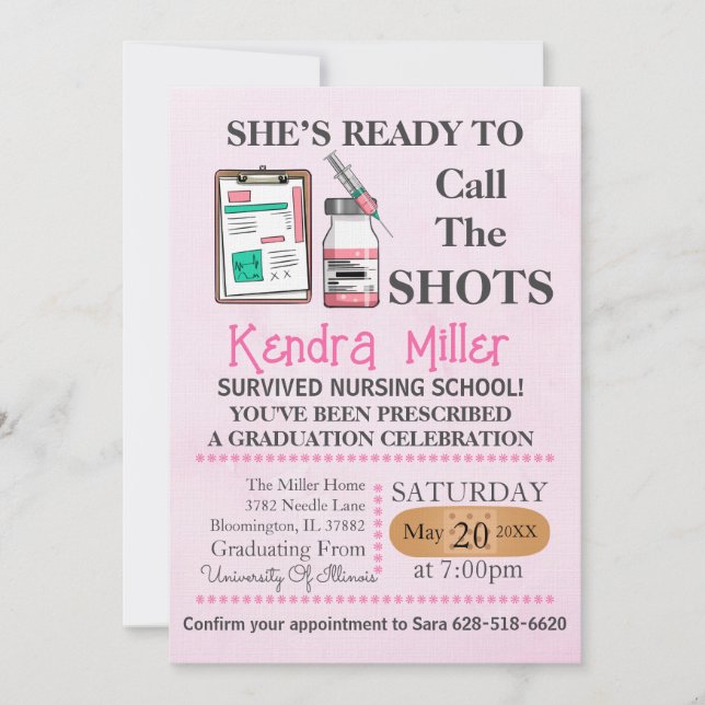 She’s Ready To Call The Shots Nursing Graduation Invitation (Front)