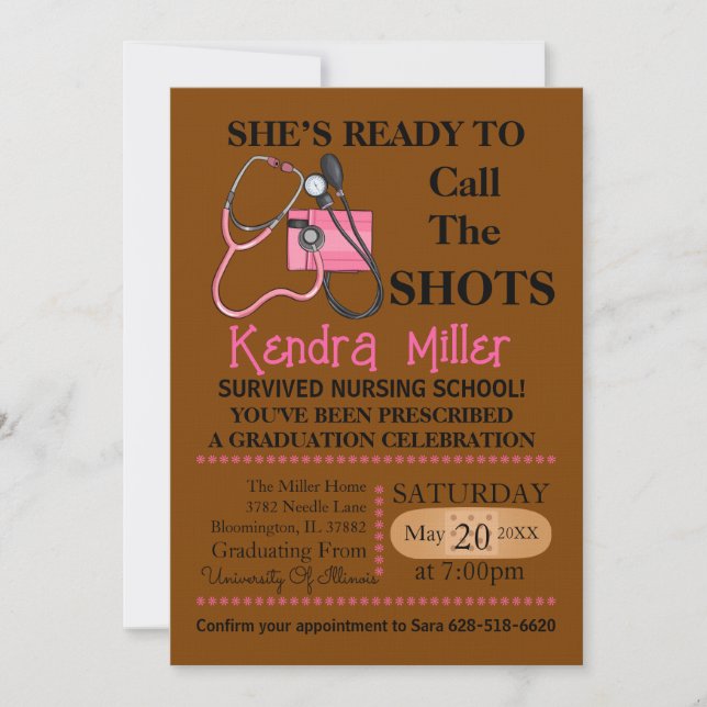 She’s Ready To Call The Shots Nursing Graduation Invitation (Front)