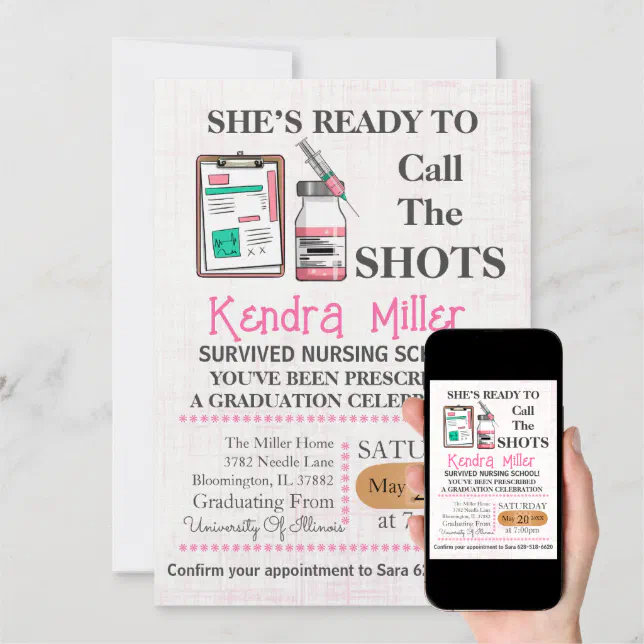 She’s Ready To Call The Shots Nursing Graduation Invitation Zazzle