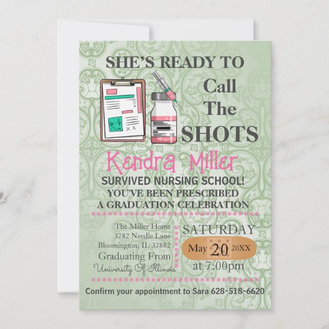 She’s Ready To Call The Shots Nursing Graduation Invitation (Front)