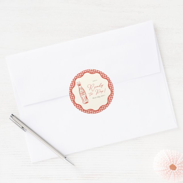 She’s ready to pop baby shower classic round sticker (Envelope)
