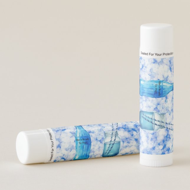 She’s Ready To Pop Blue Boy Baby Shower Lip Balm (Front)