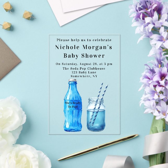 She’s Ready To Pop Boy Baby Shower Acrylic Invitations (Insitu (Wedding))