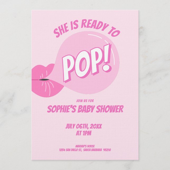 She’s Ready to Pop Bubble Gum Girl Baby Shower Invitation (Front)