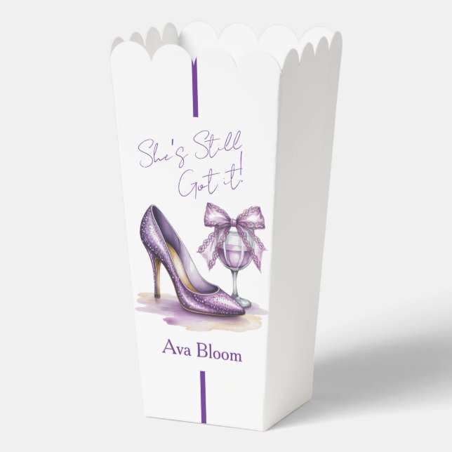 She’s Still Got It Purple High Heel Birthday Party Favor Boxes (Front)