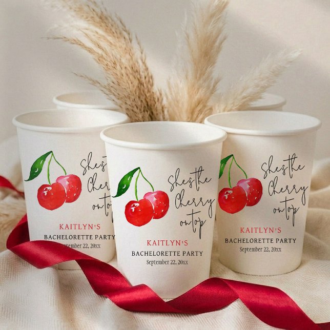 She’s the Cherry on Top 🍒 Bachelorette Party Paper Cups (Creator Uploaded)