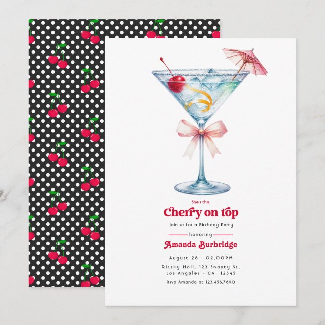 She’s the Cherry on Top Martini Birthday Party Invitation (Front/Back)