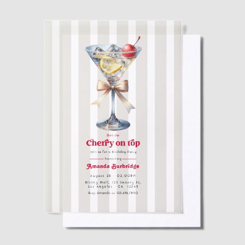 She’s the Cherry on Top Vellum Martini Birthday Invitations