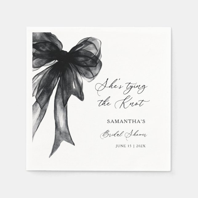 She’s Tying The Knot Black Bow Bridal Shower Napkins (Front)