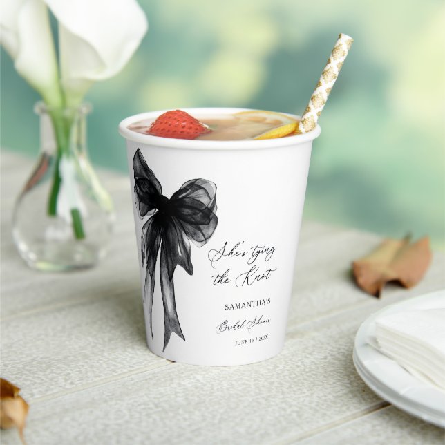 She’s Tying The Knot Black Bow Bridal Shower Paper Cups (Insitu)