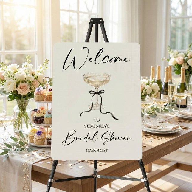 She’s Tying the Knot Bridal Shower Welcome Foam Board (Elegant Champagne Glass Bridal Shower Welcome Sign)