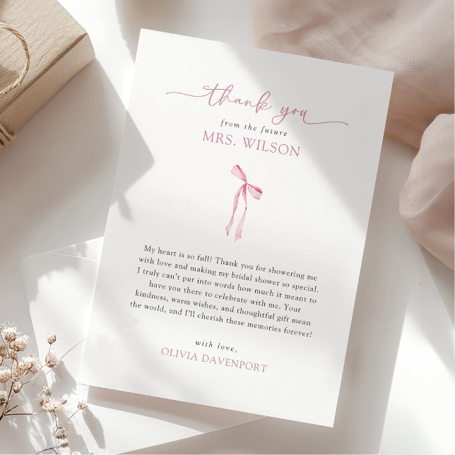 She’s Tying the Knot Coquette Bow Bridal Shower  Thank You Card (Creator Uploaded)