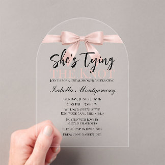 She’s Tying the Knot Theme Blush Pink Bow Acrylic Invitations