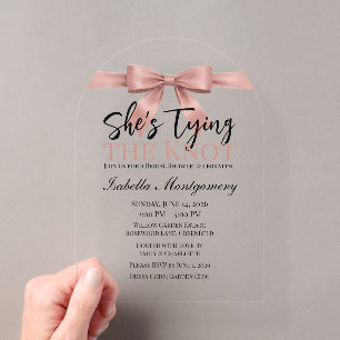 She’s Tying the Knot Theme Dusty Pink Bow Acrylic Invitations