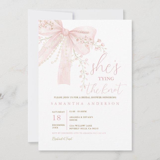 She’s Tying the Knot Watercolor Elegant Invitation (Front)