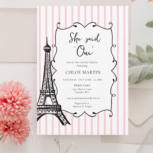 She sai Oui Paris French Bridal shower Invitation