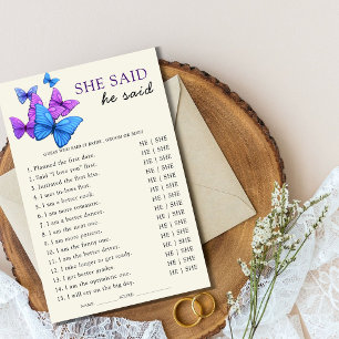 She said He said Bridal Shower Game Butterfly Flyer