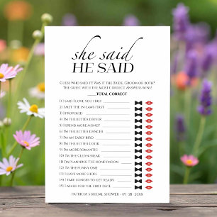 She Said He Said Minimalis Bridal Shower Game Card
