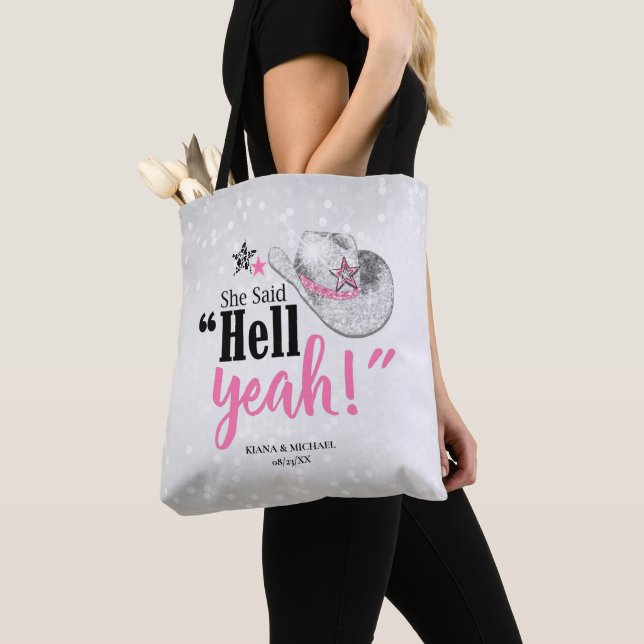 She Said 'Hell Yeah' Cowgirl Hat ID927 Tote Bag (Close Up)