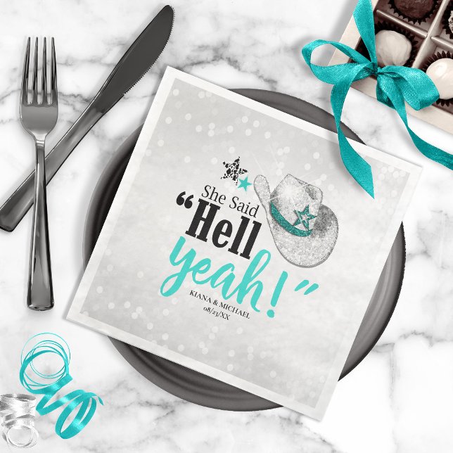 She Said 'Hell Yeah' Cowgirl Hat Teal ID927 Napkins (Creator Uploaded)