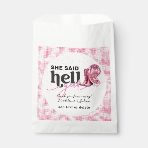 She Said Hell Yeah Pink Western Booth Hat Wedding Favor Bag