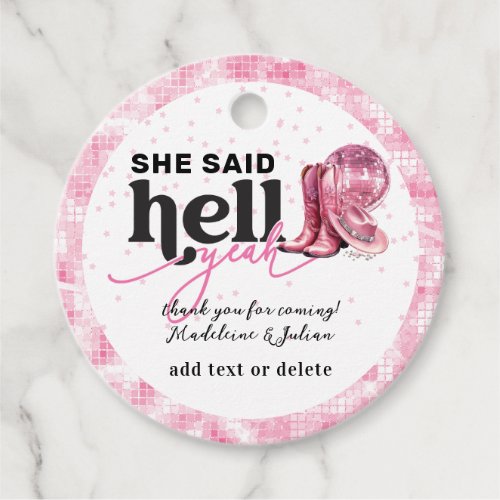 She Said Hell Yeah Pink Western Booth Hat Wedding Favor Tags
