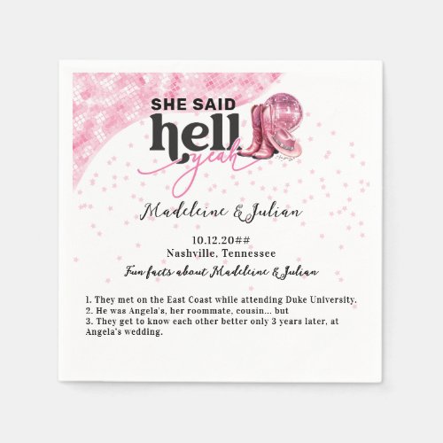 She Said Hell Yeah Pink Western Booth Hat Wedding Napkins