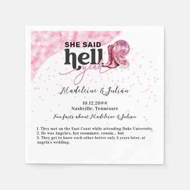 She Said Hell Yeah Pink Western Booth Hat Wedding Napkins (Front)