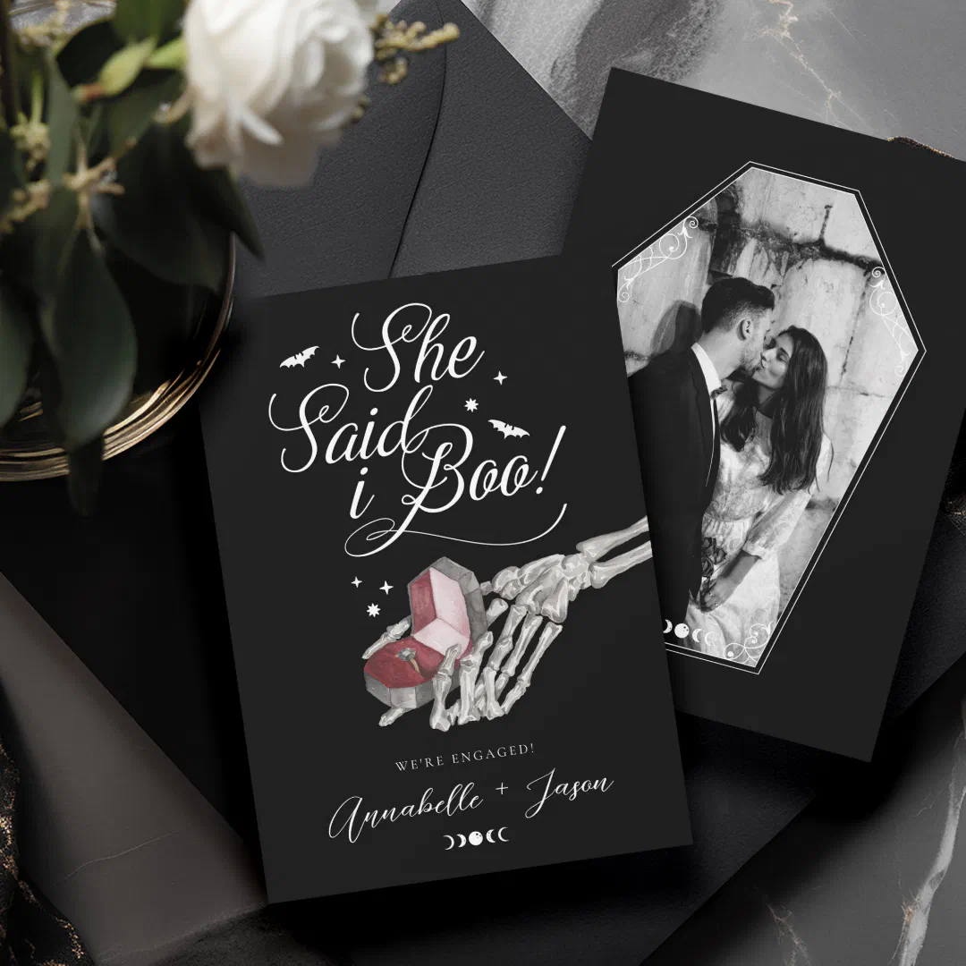 She Said I Boo Skeleton Hand Ring Box Engagement Announcement
