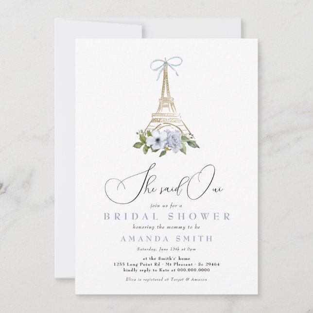 She Said Oui French Eiffel Tower Bridal Shower Invitation (Front)
